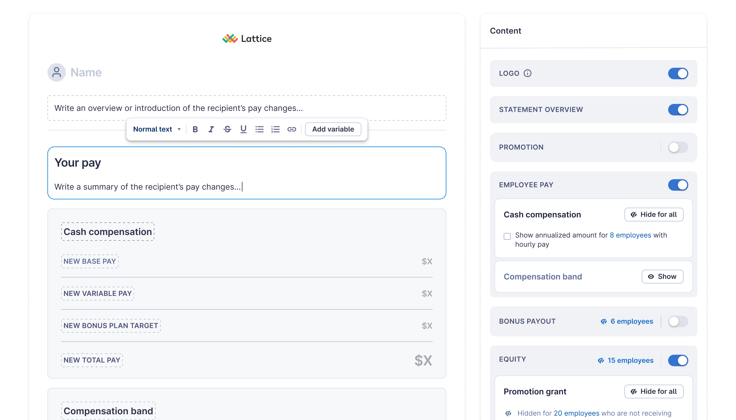 Compensation letters – UI screenshot